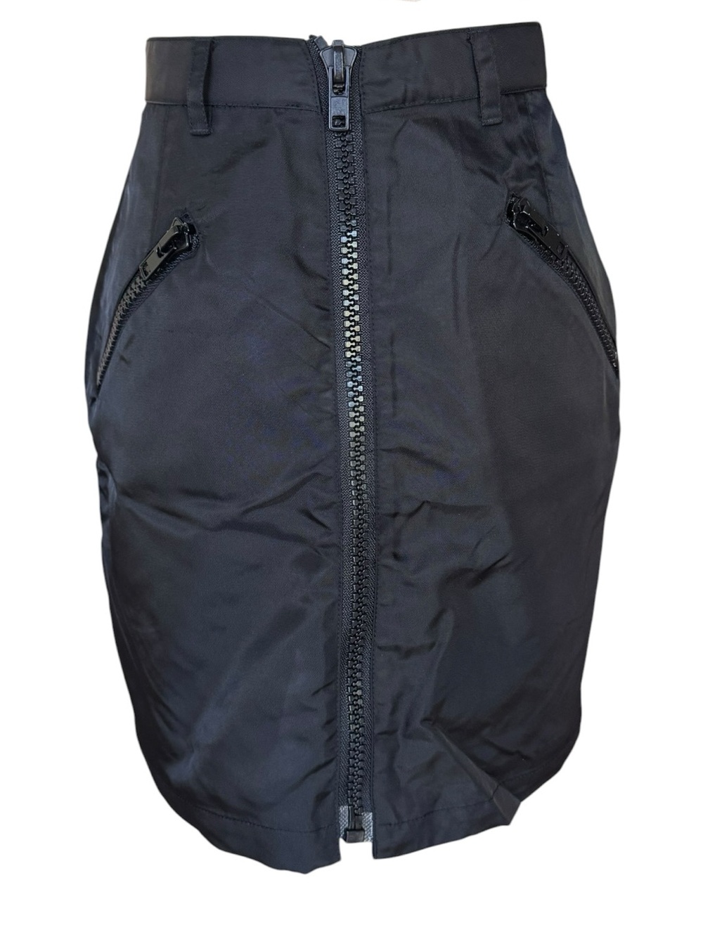 Vintage 90s Express Black Nylon Front Zip Mini Skirt with Zipper XS